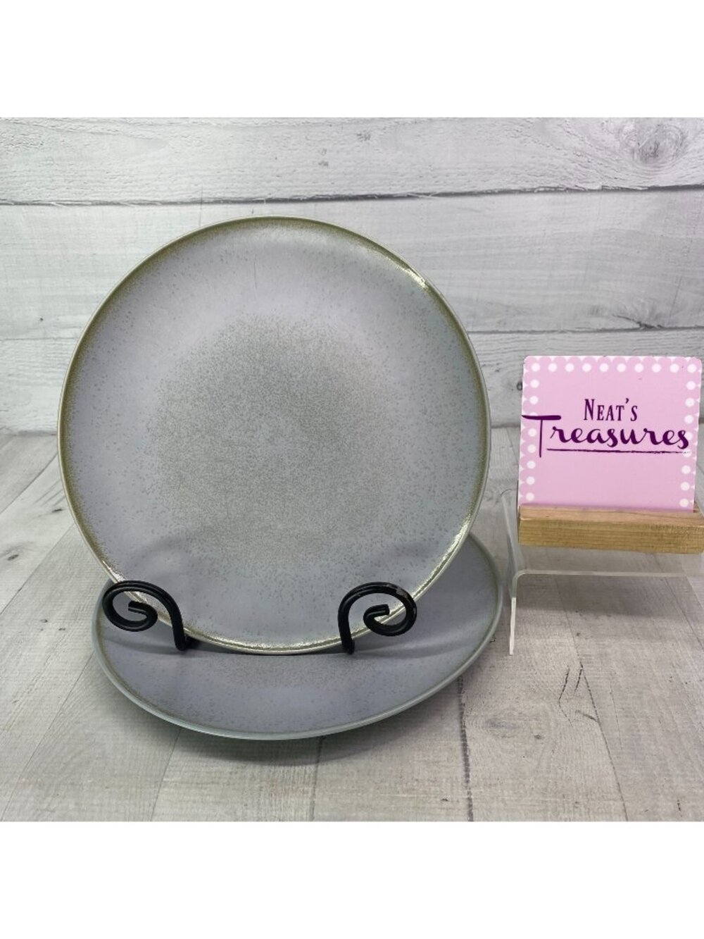 Chrissy Teigen GRAVINGS BLUE Color Motifs Textured Stoneware Dinner Plates Set 2